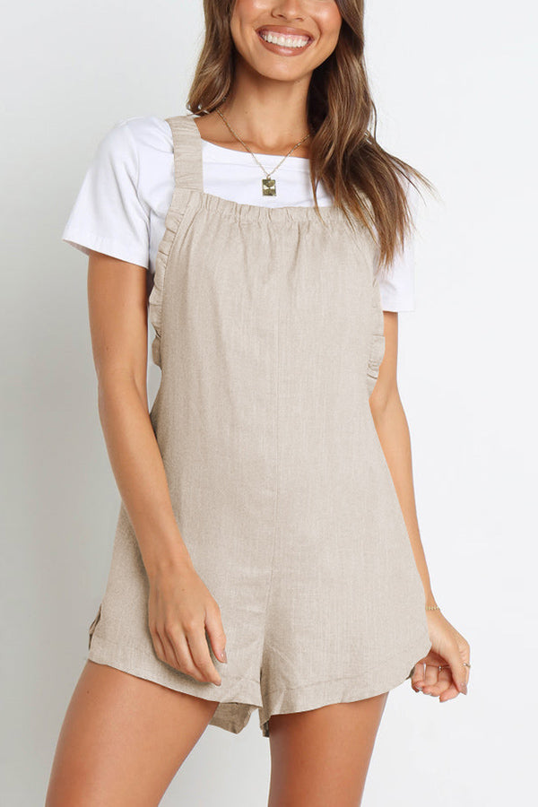 Beach Crush Smocked Pocketed Linen Blend Relaxed Romper