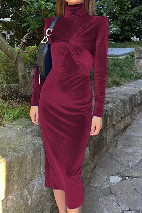 Flawless Beauty Twist Front Velvet Midi Dress