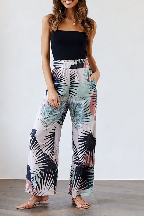 Tropical Leaf Printed Pants