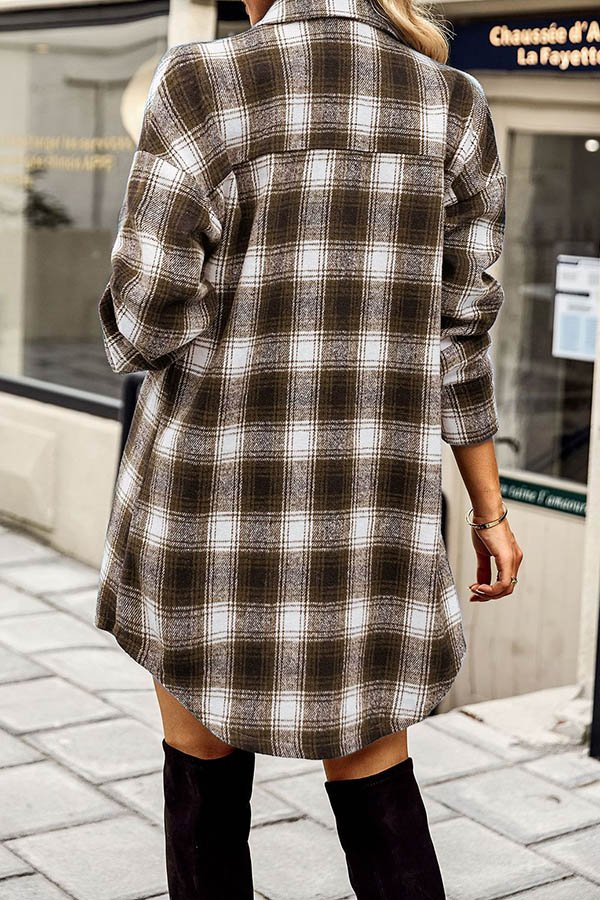 Versatile Casual Plaid Shirt Dress