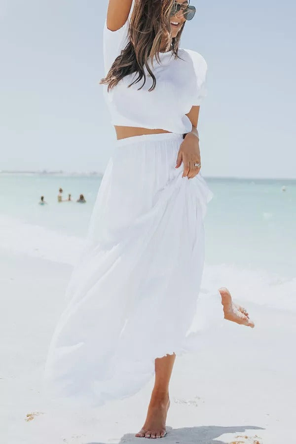 On A Wave Short Sleeve Top Maxi Skirt Set