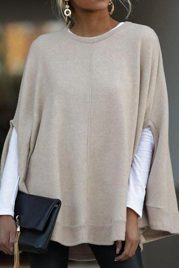 Crewneck Batwing Sleeve Cloak Tops