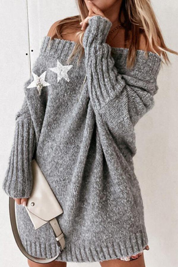 Five-pointed Star Strapless Knitted Dress