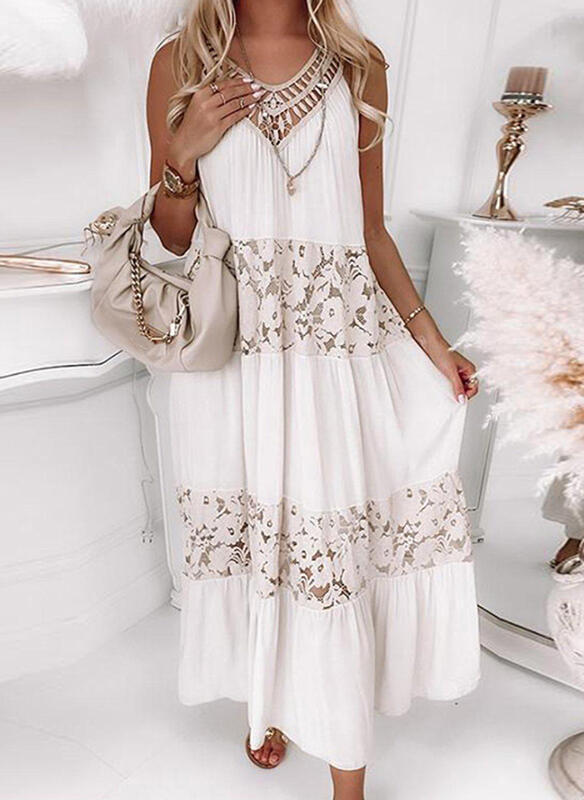 Lace Panel Cutout V-Neck Sling Sleeveless Dress