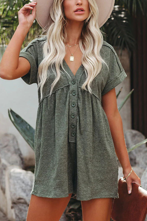 Dyanna Cotton Blend Pocketed Button Down Loose Romper