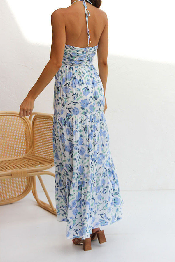 Floral V-Neck Backless Maxi Dress