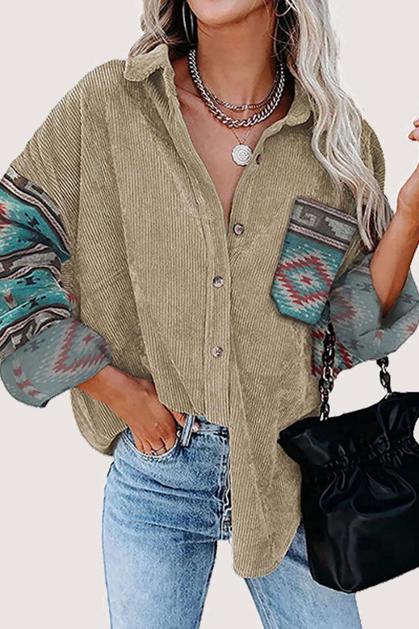 Printed Panel Loose Shirt Jacket