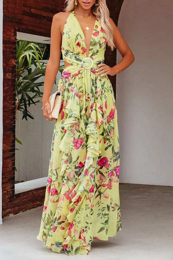 Music Festival Floral Cutout Maxi Dress