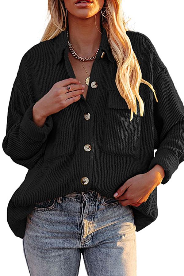 Corduroy Long Sleeve Button Down Shirts Casual Jacket