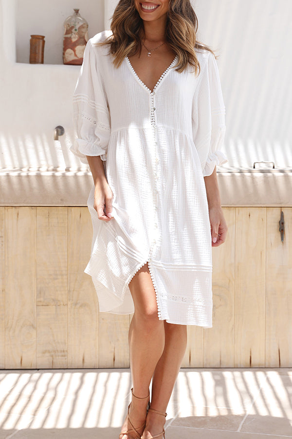 Bohemian Puff Sleeve Midi Dress