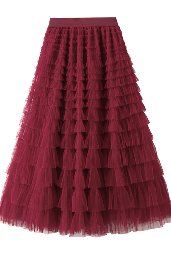 Regal Reverie Tiered Elastic Waist Tulle Maxi Skirt