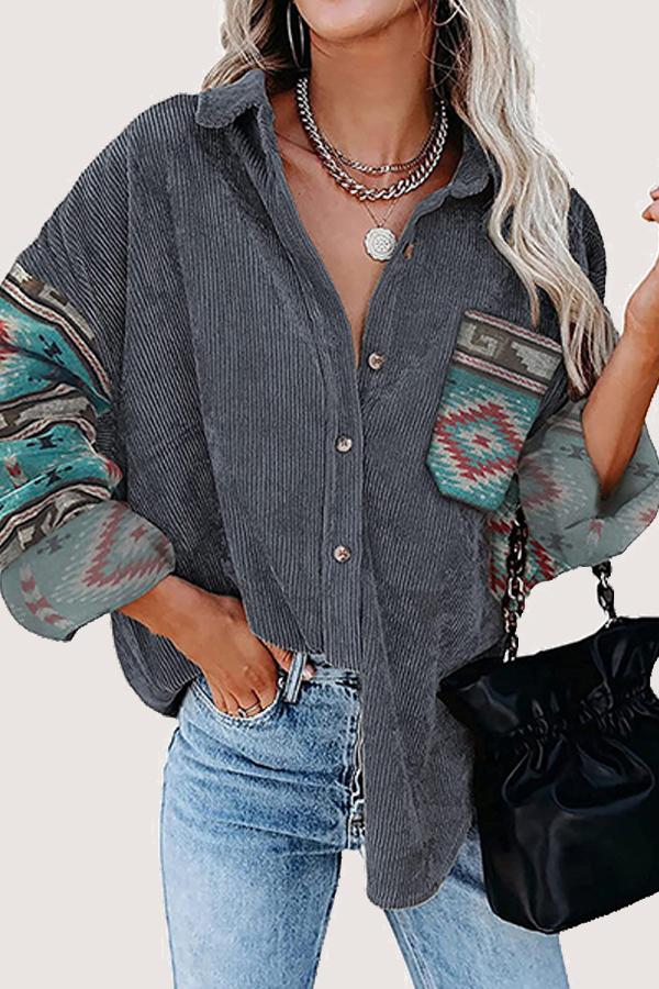 Printed Panel Loose Shirt Jacket