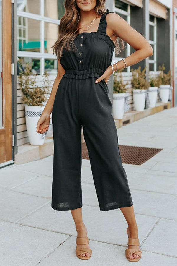 Casual Solid Split Joint Square Collar Straight Jumpsuits