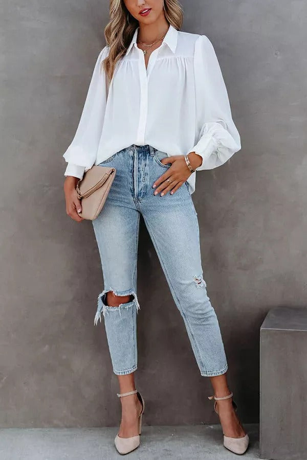 Take Note Button Down Loose Blouse