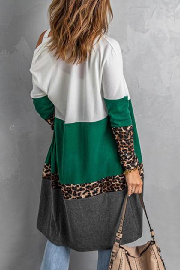 Colorblock Leopard Patchwork Knit Cardigan