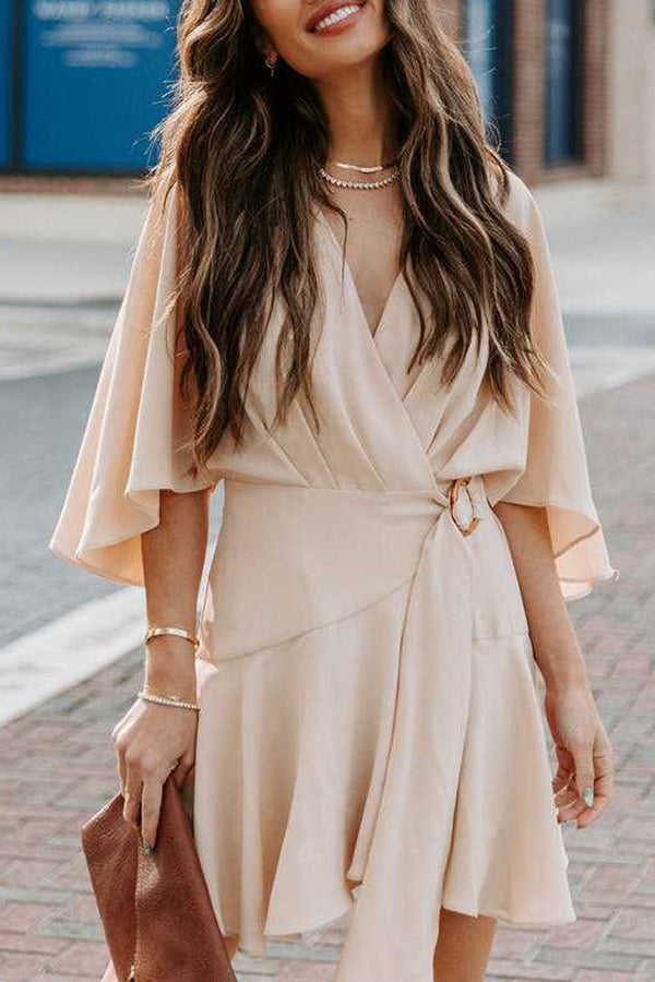 V-neck Ruffle Irregular Lace-up Dress