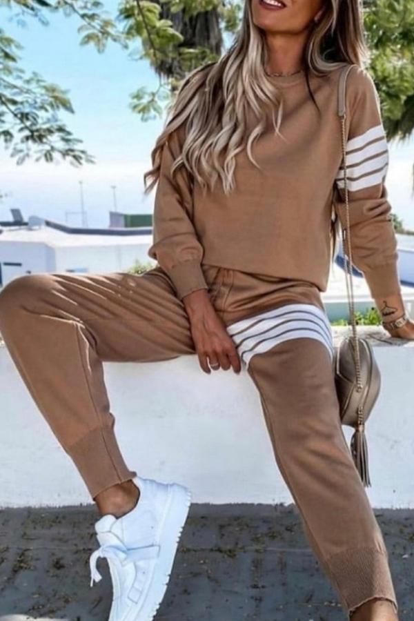 Casual Loose High Neck Top Pants Suit