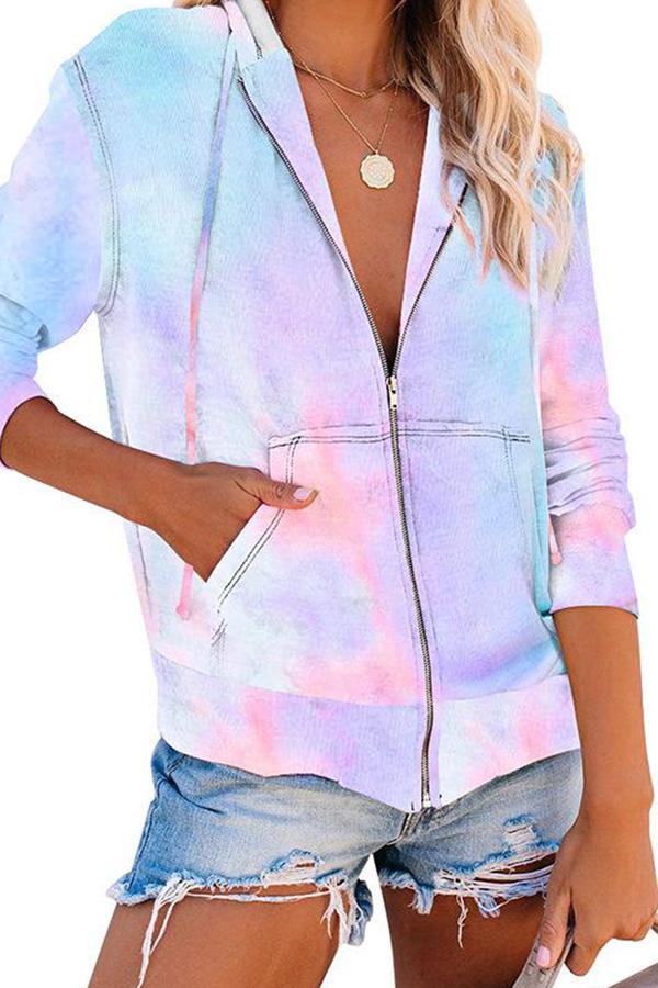 Long Sleeve Zip-Up Hoodie Jacket Solid Color Sweatshirt Coat