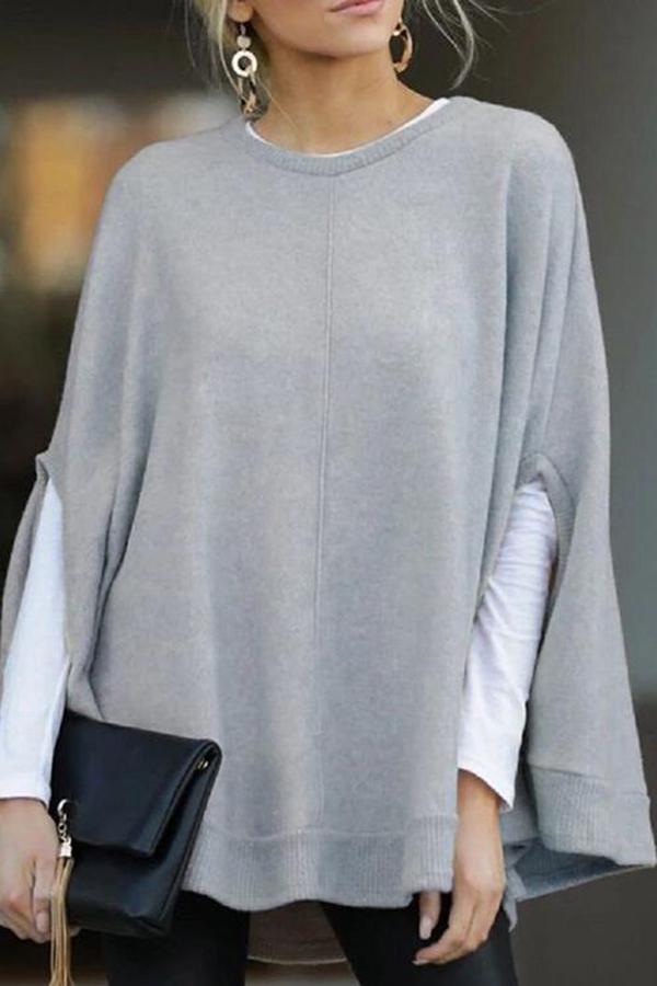 Crewneck Batwing Sleeve Cloak Tops