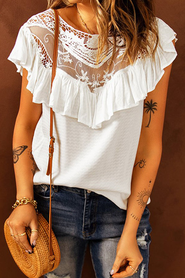 Women's Ruffled Round Neck Loose Top