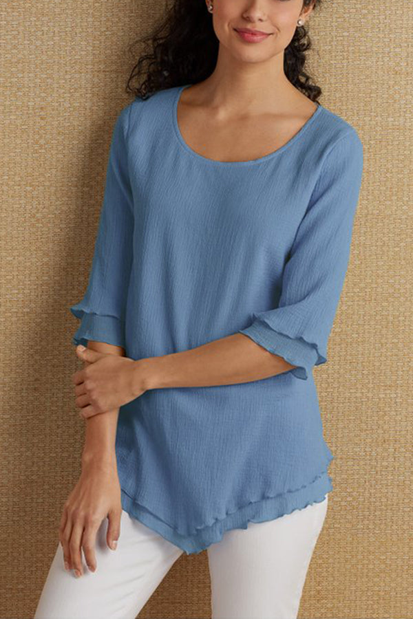 Layered Mid-sleeve Chiffon Top