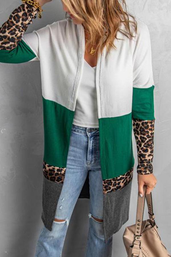 Colorblock Leopard Patchwork Knit Cardigan