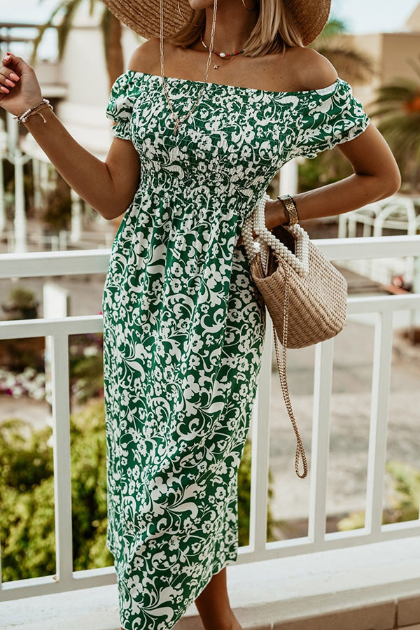 Printed Smocked Midi Dress