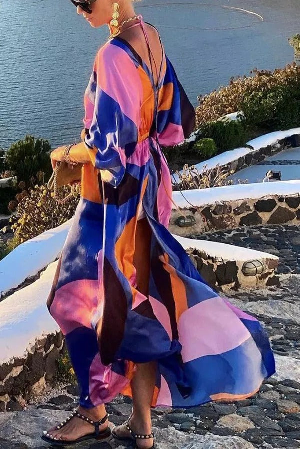 Off Into The Sunset Colorblock Kimono Maxi Dress