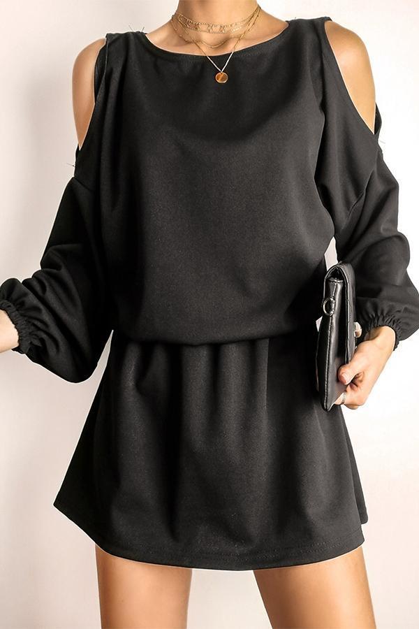 Solid Color Off-the-shoulder Dress