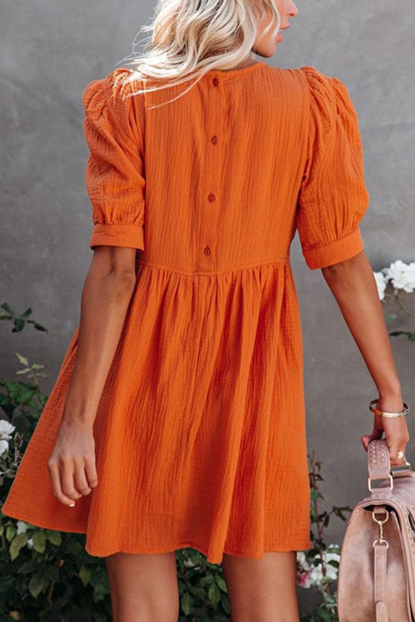 Fashion O Neck Solid Color Short Sleeve Dress